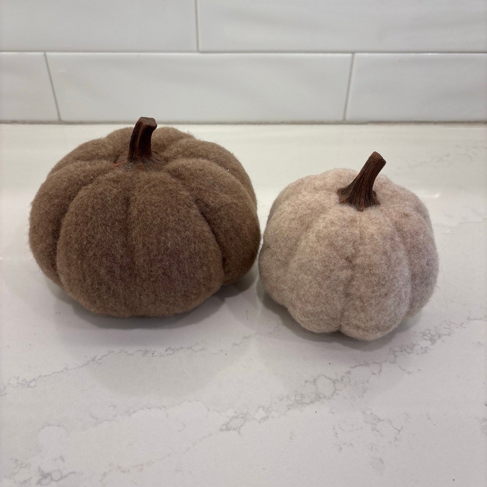 Neutral Soft Fabric Pumpkins Light Weight Fall Halloween Decor Set of‎ 2